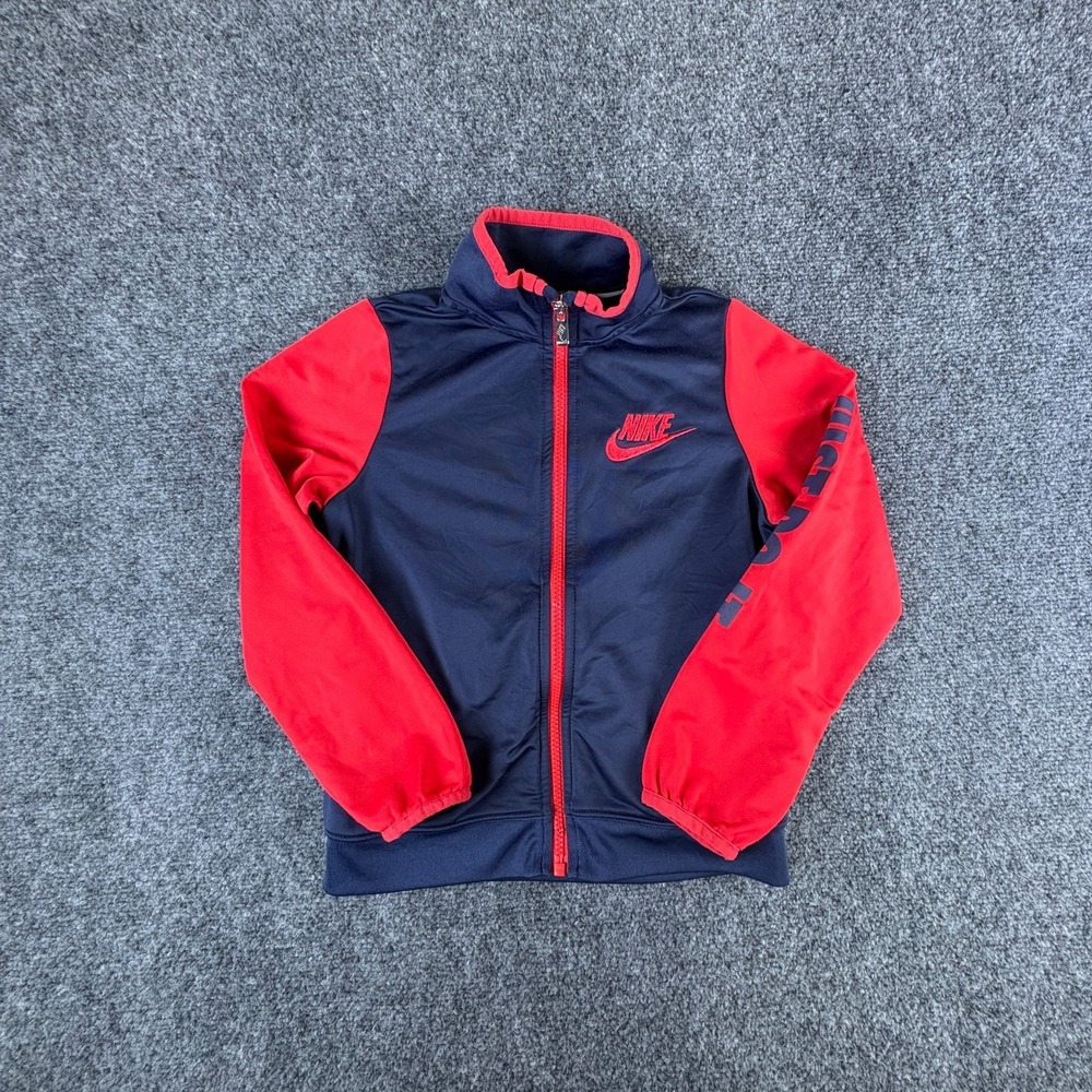 Nike Track Jacket Boy 7 Blue Red Logo Embroidered Mock Neck Full Zip Performance